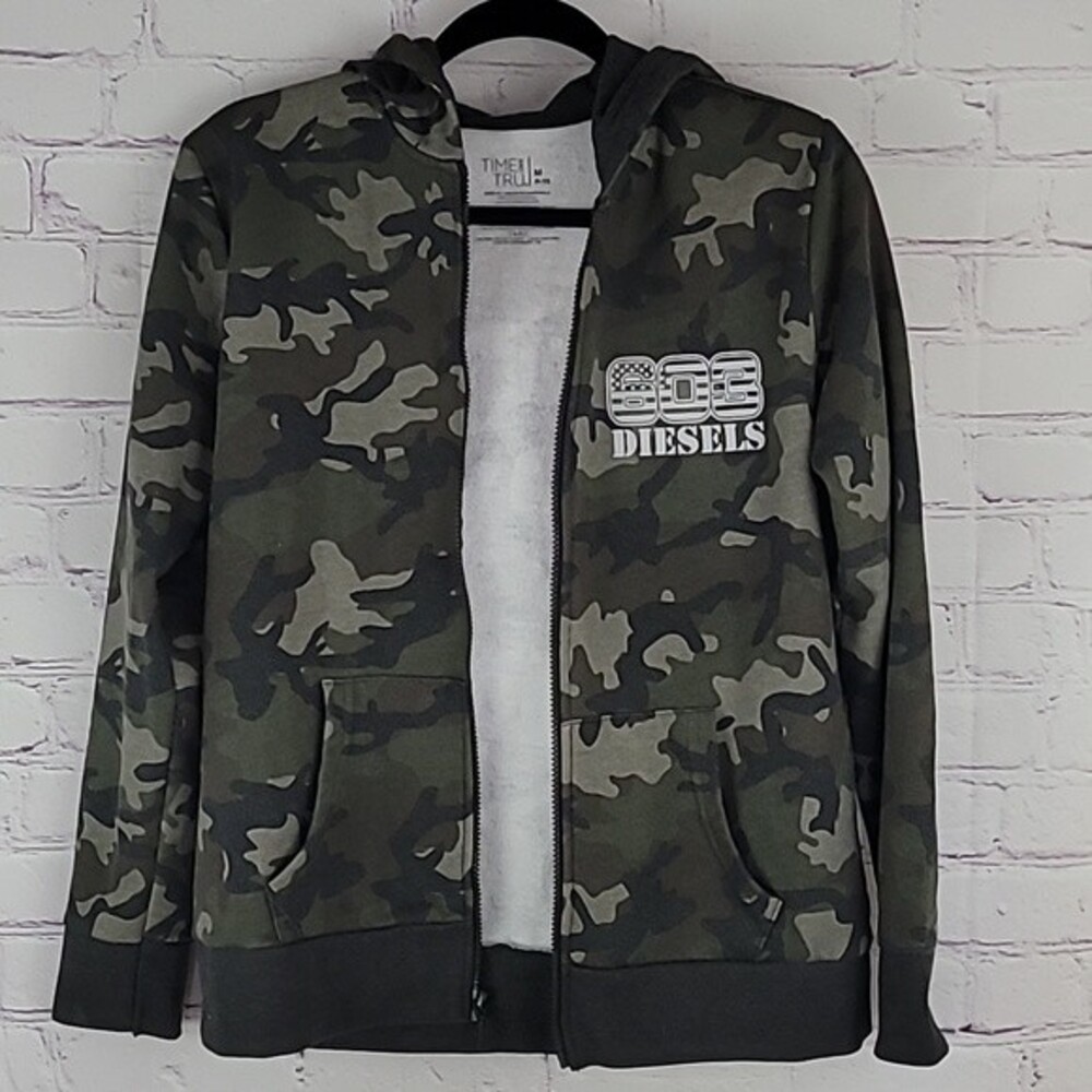 Time and Tru Green Camo Print Zip Up Hoodie with Pockets. "603 Diesels"